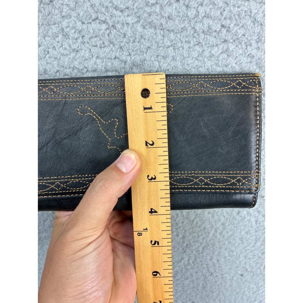 Frye Western Stitch Flap Continental Wallet Womens OS Black Leather Clutch Boho - Picture 14 of 14
